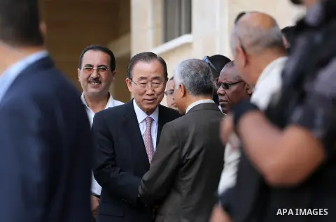 U.N. Secretary-General Ban Ki-moon visits a Qatari-funded rehabilitation and artificial limbs hospital in the northern Gaza Strip June 28, 2016. UN chief Ban Ki-moon the previous day urged Israelis and Palestinians not t...