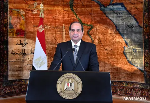 A handout picture released by the Egyptian Presidency on June 30, 2016, shows Egyptian President Abdel Fattah al-Sisi delivering a speech in the capital Cairo. Sisi described as a "revolution" the protests that led to th...
