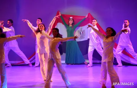 Egyptian artists take part in a ceremony on the third anniversary of the revolution in Opera House in the capital Cairo. Sisi described as a "revolution" the protests that led to the army ousting his Islamist predecessor...