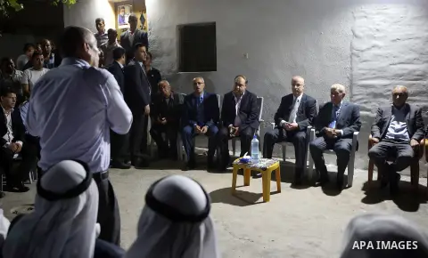 Palestinian Prime Minister Rami Hamdallah offers condolences to the Family of Palestinian Yasser Nazzal, in the West Bank, City of Jenin, on July 10, 2016. Photo by Prime Minister Office
