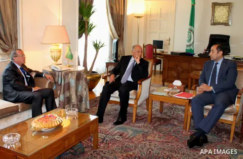 Arab League Secretary-General Ahmed Aboul Gheit, meets with U.N. envoy for Libya Martin Kobler at the Arab League headquarters in Cairo, Egypt, Tuesday, July 12, 2016. Photo by Amr Sayed