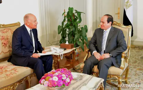 Egyptian President Abdel Fattah al-Sisi meets with Arab League Secretary-General Ahmed Aboul Gheit, in Cairo, Egypt, on July 13, 2016. Photo by Egyptian President Office