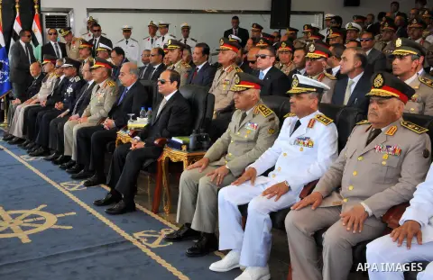 Egyptian President Abdel Fattah al-Sisi attends a graduation ceremony of the Navy and Air Force academies in Cairo, Egypt July 14, 2016. Photo by Egyptian President Office