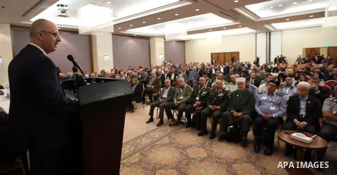 Palestinian Prime Minister Rami Hamdallah delivers a speech during the opening of the Seventh Judicial Conference, in the West Bank city of Ramallah july 17, 2016. Photo by Prime Minister Office