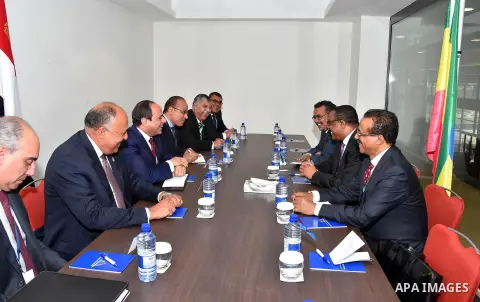 Egyptian President Abdel Fattah al-Sisi meets with Ethiopian Prime Minister Hailemariam Desalegn, in Kigali, Rwanda, on July 18, 2016. Photo by Egyptian President Office