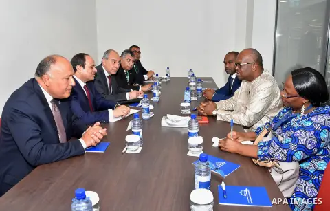 Egyptian President Abdel Fattah al-Sisi meets with Burkina Faso President Roch Marc Christian Kabore, in Kigali, Rwanda, on July 18, 2016. Photo by Egyptian President Office