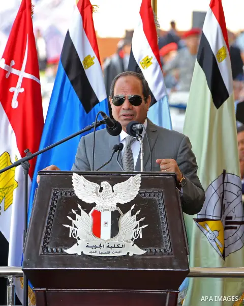 Egyptian President Abdel Fattah al-Sisi attends the graduation of 83 aviation and military science at the Air Force Academy in Cairo, Egypt July 20, 2016. Photo by Egyptian President Office