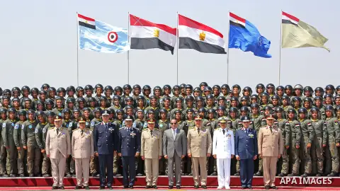 Egyptian President Abdel Fattah al-Sisi attends the graduation of 83 aviation and military science at the Air Force Academy in Cairo, Egypt July 20, 2016. Photo by Egyptian President Office