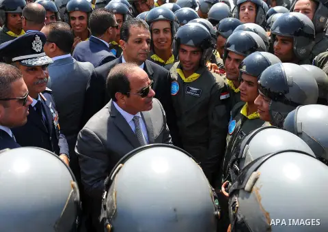 Egyptian President Abdel Fattah al-Sisi attends the graduation of 83 aviation and military science at the Air Force Academy in Cairo, Egypt July 20, 2016. Photo by Egyptian President Office
