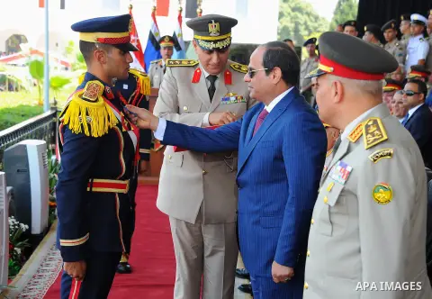 Egyptian President Abdel Fattah al-Sisi attends a military academy graduation ceremony in the capital, Cairo, on July 21, 2016. Photo by Egyptian President Office
