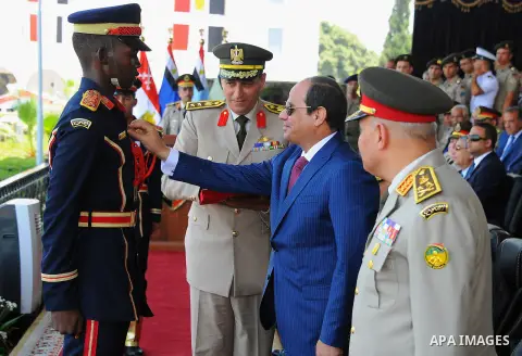 Egyptian President Abdel Fattah al-Sisi attends a military academy graduation ceremony in the capital, Cairo, on July 21, 2016. Photo by Egyptian President Office