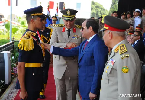 Egyptian President Abdel Fattah al-Sisi attends a military academy graduation ceremony in the capital, Cairo, on July 21, 2016. Photo by Egyptian President Office