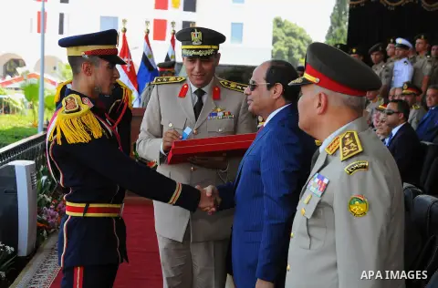 Egyptian President Abdel Fattah al-Sisi attends a military academy graduation ceremony in the capital, Cairo, on July 21, 2016. Photo by Egyptian President Office