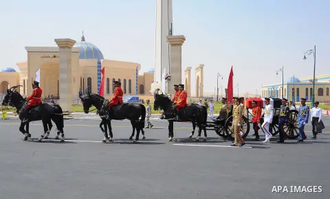 Egyptian President Abdel Fattah al-Sisi walks during a military funeral ceremony with Egyptian government officials and relatives of Egyptian-American Ahmed Zewail world's Nobel Prize in chemistry, who died last Tuesday...