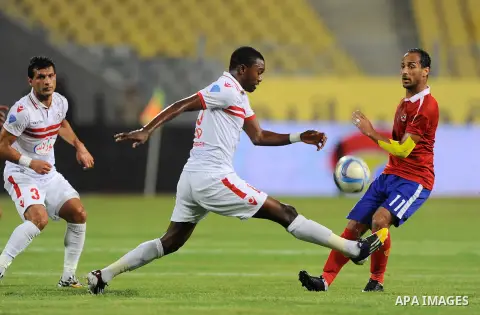 Al-Zamalek players and Al Ahli players compete during final match of Egypt Cup in Borg El-Arab Stadium near Alexandria, Egypt, Aug 8,2016. Photo by Stringer
