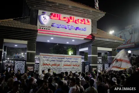 Fans of Zamalek football club celebrate winning the Egypt Cup after Egypt Cup final match against Al Ahli club in Borg El-Arab Stadium near Alexandria, Egypt, Aug 8,2016. Photo by Stringer