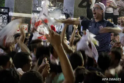 Fans of Zamalek football club celebrate winning the Egypt Cup after Egypt Cup final match against Al Ahli club in Borg El-Arab Stadium near Alexandria, Egypt, Aug 8,2016. Photo by Stringer