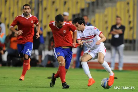 Al-Zamalek players and Al Ahli players compete during final match of Egypt Cup in Borg El-Arab Stadium near Alexandria, Egypt, Aug 8,2016. Photo by Stringer