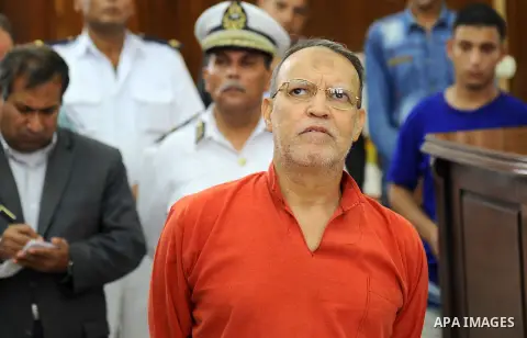 An Egyptian Muslim Brotherhood defendant speaks to judges during his trial in a case known in media as "Rabaa Operations Room", in Cairo, on Aug. 09, 2016. Photo by Amr Sayed