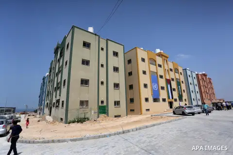 A picture taken on August 11, 2016. Shows the housing units in Beit Lahia in the northern Gaza Strip. Saudi Fund for Development handed over the 40 housing units for the Palestinians, whose house was destroyed by what wi...