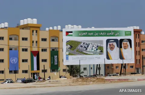 A picture taken on August 11, 2016. Shows the housing units in Beit Lahia in the northern Gaza Strip. Saudi Fund for Development handed over the 40 housing units for the Palestinians, whose house was destroyed by what wi...