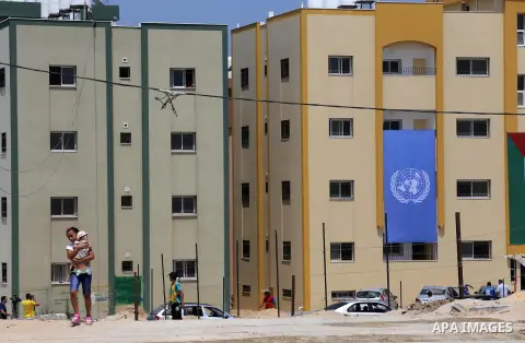 A picture taken on August 11, 2016. Shows the housing units in Beit Lahia in the northern Gaza Strip. Saudi Fund for Development handed over the 40 housing units for the Palestinians, whose house was destroyed by what wi...