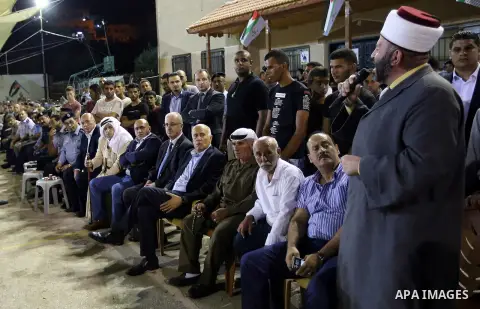 Palestininan Prime Minister, Rami Hamdallah, attends the funeral of the martyr Shibley Bani Shamsa and Mahmoud Altaraireh, in the West Bank, City of Nablus on August 20, 2016. Photo by Prime Minister Office