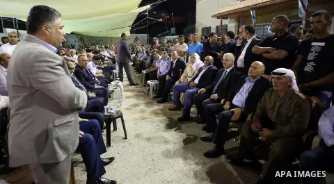 Palestininan Prime Minister, Rami Hamdallah, attends the funeral of the martyr Shibley Bani Shamsa and Mahmoud Altaraireh, in the West Bank, City of Nablus on August 20, 2016. Photo by Prime Minister Office