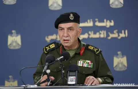 A spokesman for the security services, Major General, Adnan Al-damiri, speaks during a press conference, in the West bank city of Ramallah, on August 21, 2016. Photo by Shadi Hatem