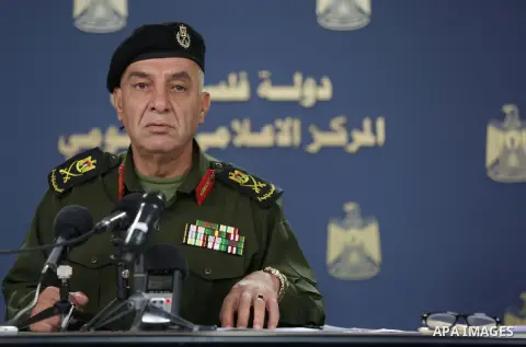 A spokesman for the security services, Major General, Adnan Al-damiri, speaks during a press conference, in the West bank city of Ramallah, on August 21, 2016. Photo by Shadi Hatem