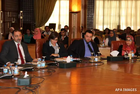 Representatives of the member states of the League of Arab States attend the meeting to mark the 47th anniversary of the burning of Al-Aqsa Mosque, at the Arab League headquarters, in Cairo, Egypt, on Aug. 21, 2016. Phot...