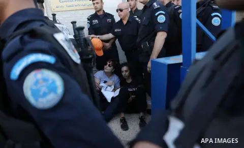 A Palestinian Protesters Argues with Palestinian security during a protest against administrative detention and in support of Palestinian prisoner Bilal Kayed ,who has been fasting for almost two months over his detentio...