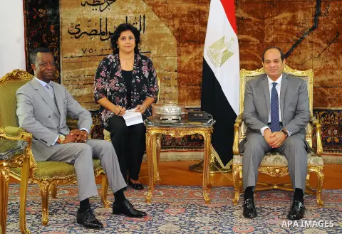 Egyptian President Abdel Fattah al-Sisi meets with President of the Pan African Parliament Roger Nkodo Dang, in Cairo, Egypt, on Aug. 23, 2016. Photo by Egyptian President Office