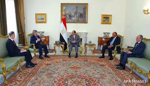 Egyptian President Abdel Fattah al-Sisi meets with US congressman and member of the Committee on Appropriation Jeff Fortenberry, in Cairo, Egypt, on Aug. 23, 2016. Photo by Egyptian President Office