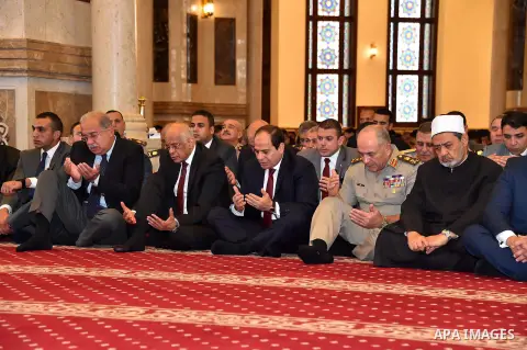 Egyptian President Abdel Fattah al-Sisi performs the morning prayer of the Eid al-Adha holiday, in the capital Cairo on September 12, 2016. Muslims across the world celebrate the annual festival of Eid al-Adha, or the fe...