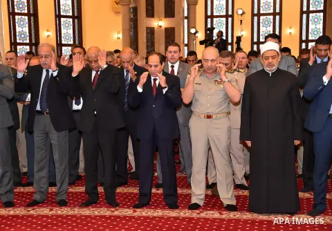 Egyptian President Abdel Fattah al-Sisi performs the morning prayer of the Eid al-Adha holiday, in the capital Cairo on September 12, 2016. Muslims across the world celebrate the annual festival of Eid al-Adha, or the fe...