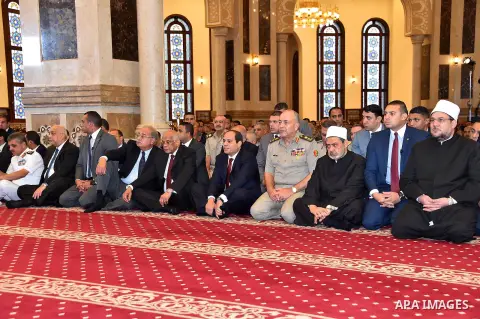 Egyptian President Abdel Fattah al-Sisi performs the morning prayer of the Eid al-Adha holiday, in the capital Cairo on September 12, 2016. Muslims across the world celebrate the annual festival of Eid al-Adha, or the fe...