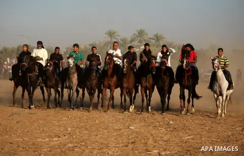 Palestinians ride horses during a Bedouin festival in Dair Al Balah in the central Gaza Strip September 16, 2016. Photo by Ashraf Amra