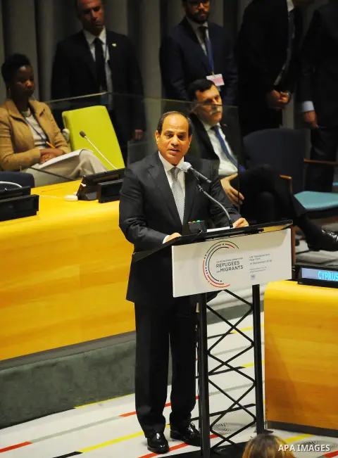 Egyptian President Abdel Fattah al-Sisi speaks during the High-level plenary meeting on addressing large movements of refugees and migrants in the Trusteeship Council Chamber during the 71st session of the United Nations...