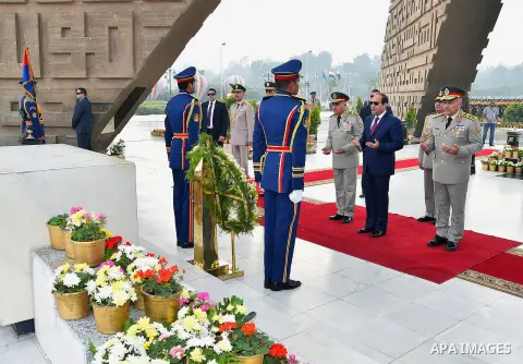 Egyptian President Abdel Fattah al-Sisi visits the graves of the unknown soldier, Egypt's former President Gamal Abdel Nasser, and Egypt's former President Anwar Sadat marking the 43th anniversary of the Oct. 6 Arab-Isra...