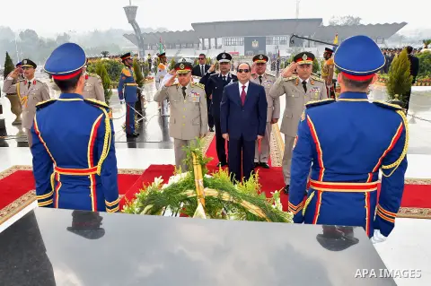Egyptian President Abdel Fattah al-Sisi visits the graves of the unknown soldier, Egypt's former President Gamal Abdel Nasser, and Egypt's former President Anwar Sadat marking the 43th anniversary of the Oct. 6 Arab-Isra...