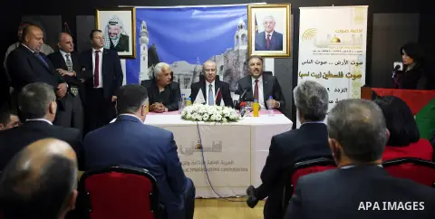 Palestinian Prime Minister Rami Hamdallah attends the opening of Palestine voice radio in the West Bank city of Bethlehem, on Oct. 04, 2016. Photo by Prime Minister Office
