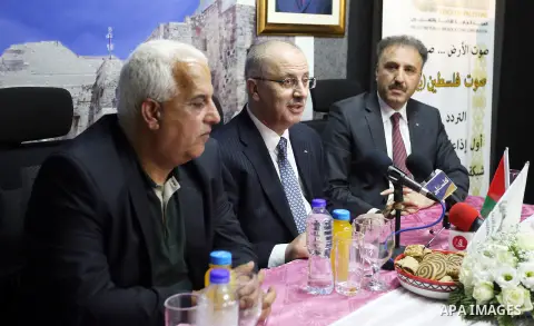 Palestinian Prime Minister Rami Hamdallah attends the opening of Palestine voice radio in the West Bank city of Bethlehem, on Oct. 04, 2016. Photo by Prime Minister Office