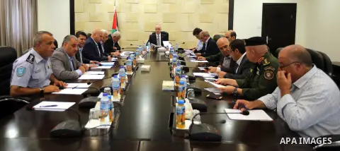Palestinian Prime Minister, Rami Hamadallah, meets with leaders of the Security establishment, in the West Bank city of Ramallah on October 06, 2016. Photo by Prime Minister Office