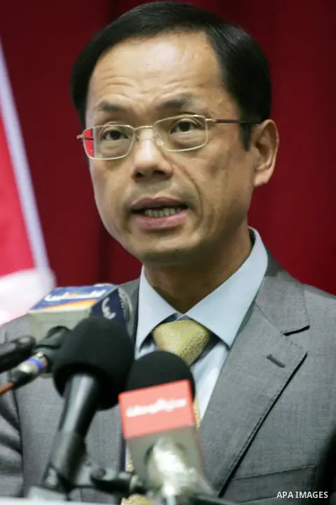 Chinese Ambassador to Palestine, Chen Zhong Xing speaks during a ceremony of opening the project of Lighting solar homes, in Khan Younis in the southern Gaza strip, on Oct. 06, 2016. Photo by Abed Rahim Khatib
