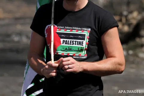 An activity demonstrates against the expropriation of Palestinian land by Israel on October 6, 2016, in the village of Kfar Qaddum, near Nablus, in the occupied West Bank. Photo by Nedal Eshtayah