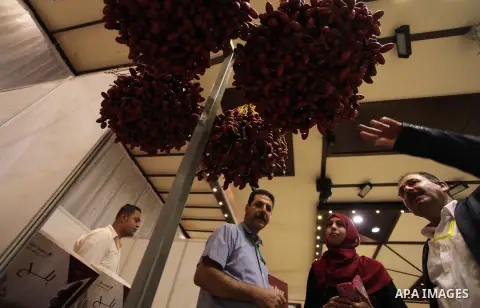 Palestinians attend an exhibition "Palestine Balah Expo", in Gaza city, on Oct. 09, 2016. Photo by Ashraf Amra