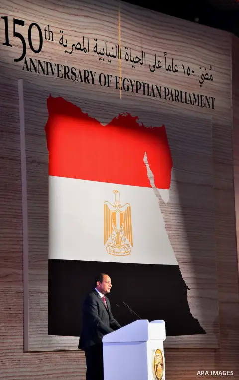 Egyptian President Abdel Fattah al-Sisi speaks during a ceremony of 150th anniversary of Egyptian parliament, in Cairo, Egypt, on Oct. 09, 2016. Photo by Egyptian President Office
