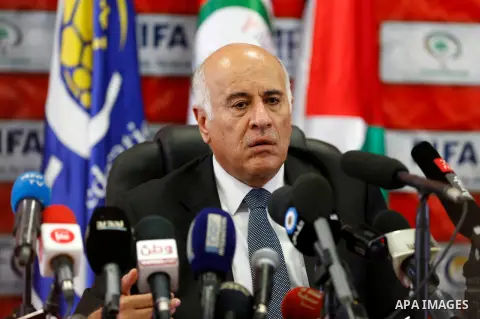Palestinian Football Association (PFA) head Jibril Rajoub holds a press conference on October 12, 2016 at Joseph Sepp Blatter Academy in the West Bank city of Ramallah. Photo by Shadi Hatem
