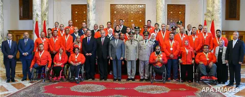 Egyptian President Abdel Fattah al-Sisi honors Egypt champions in Olympics and Paralympics athletes, in Cairo, Egypt, on Oct. 12, 2016. Photo by Egyptian President Office